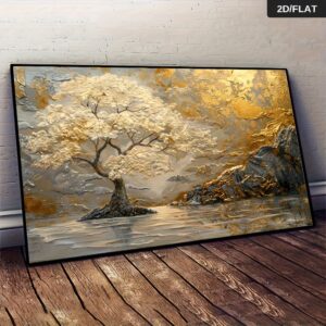 Modern Vintage Golden Tree Canvas Art Print, 31.5x47.24in - Frameless Wall Decor for Living Room & Bedroom, Room Decor