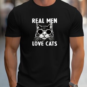 Men's Trendy Hand-Drawn Kitten Print Regular Shoulder T-Shirt