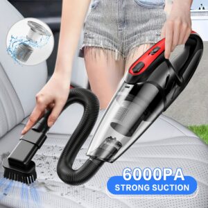Car Vacuum Cleaner, 6000PA, Super Strong Suction, Handheld Vacuum, 2000mAh Large Capacity, Low Noise, Includes 5 Accessories, Car Accessories, for Car Interior Cleaning, Household Vacuum, Pet Cleaning, Women's Car Accessories, Car Gift