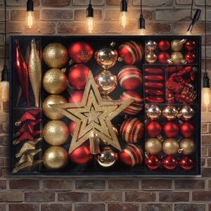 Set of 88pcs Red And Golden Christmas Ornaments, Holiday Painted Hanging Decorations, Christmas Tree Hanging Tree Top Shaped Ornaments, Suitable for Christmas Decoration, Christmas Ball Decoration