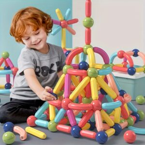 Kids' Magnetic Building Blocks: STEM Educational Toy for Ages 3 And Up, Enhances Hands-On Skills, Creativity, And Focus – Perfect Creative Learning Gift/Halloween Surprise/Christmas Surprise/Back-To-School Gift