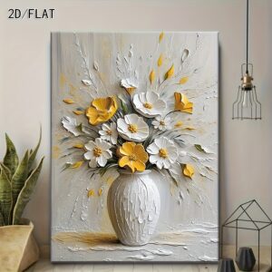 2D/FLAT Elegant Floral High-Definition Printed Canvas Art, Creamy Style Wall Decor - Perfect for Office, Hallway, Living Room, Bedroom, Bathroom, Cafe & Study Area - Stylish Home Decoration Gift for Thanksgiving and Christmas with Frame Included, Best for Christmas, Perfect for Thanksgiving