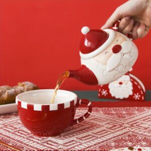 Nordic Santa Claus Creative Teapot Coffee Cup Set, Ceramic Water Kettle Flower Tea Set, Nesting Teapot and Single Cup, Halloween gift, Christmas gift