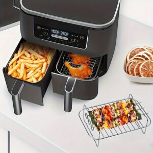 6pcs Dual Basket Air Fryer Accessories for Ninja DZ201 Foodi & Other 8QT-10QT 2-Basket DualZone Air Fryers, Come with Air Fryer Rack Set-2 Air Fryer Racks and 4 Skewers Set