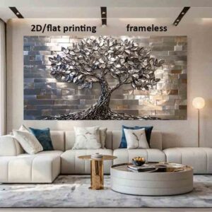 1pc Large Modern Metal Tree of Life Wall Art - 27.55"x5" (70x140cm) Frameless Canvas Painting, Large Horizontal/Vertical for living Room, - Christmas/Halloween Gift, Tree of Life Artwork for Contemporary Spaces