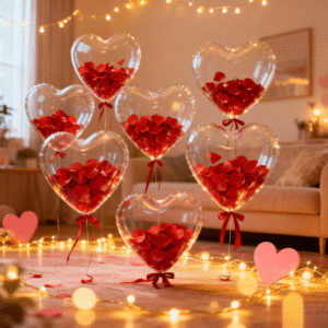 506pcs Transparent Heart-Shaped Pom Pom Petal Combination Set, 500 Petals + 5 Pom Poms + 1 Ribbon. Ideal for Valentine's Day, Weddings, Birthdays, Proposals, Anniversaries, Mother's Day Romantic Decorations, and Special Evening Parties
